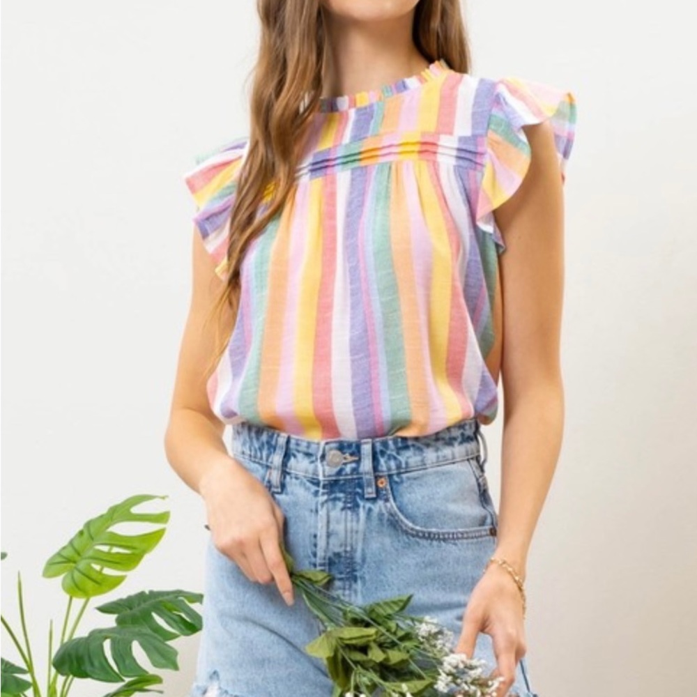 Striped Ruffle Sleeve Top